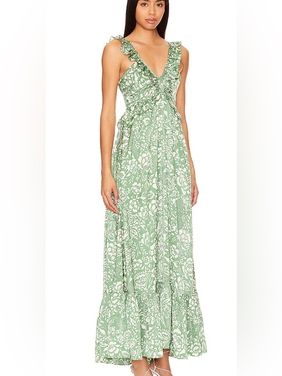 Heartloom Dresses & Skirts - Heartloom Sage Green Floral Ruffle V-Neck Maxi Dress